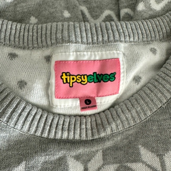 TIPSY ELVES (NWT) Men’s Gray White Classic Moose Holiday Sweater-Size Large - Picture 3 of 8
